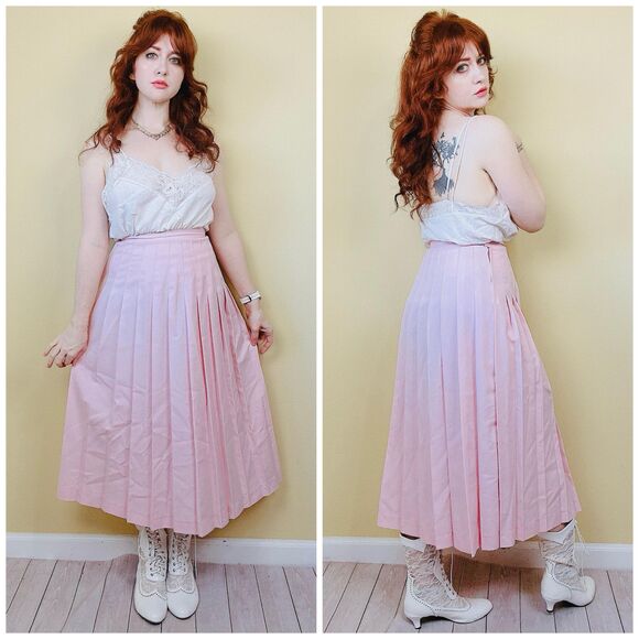 1980s Easy Pieces Pastel Pink Pleated Skirt / 80s / Skirt / Waist 26" - Picture 1 of 6